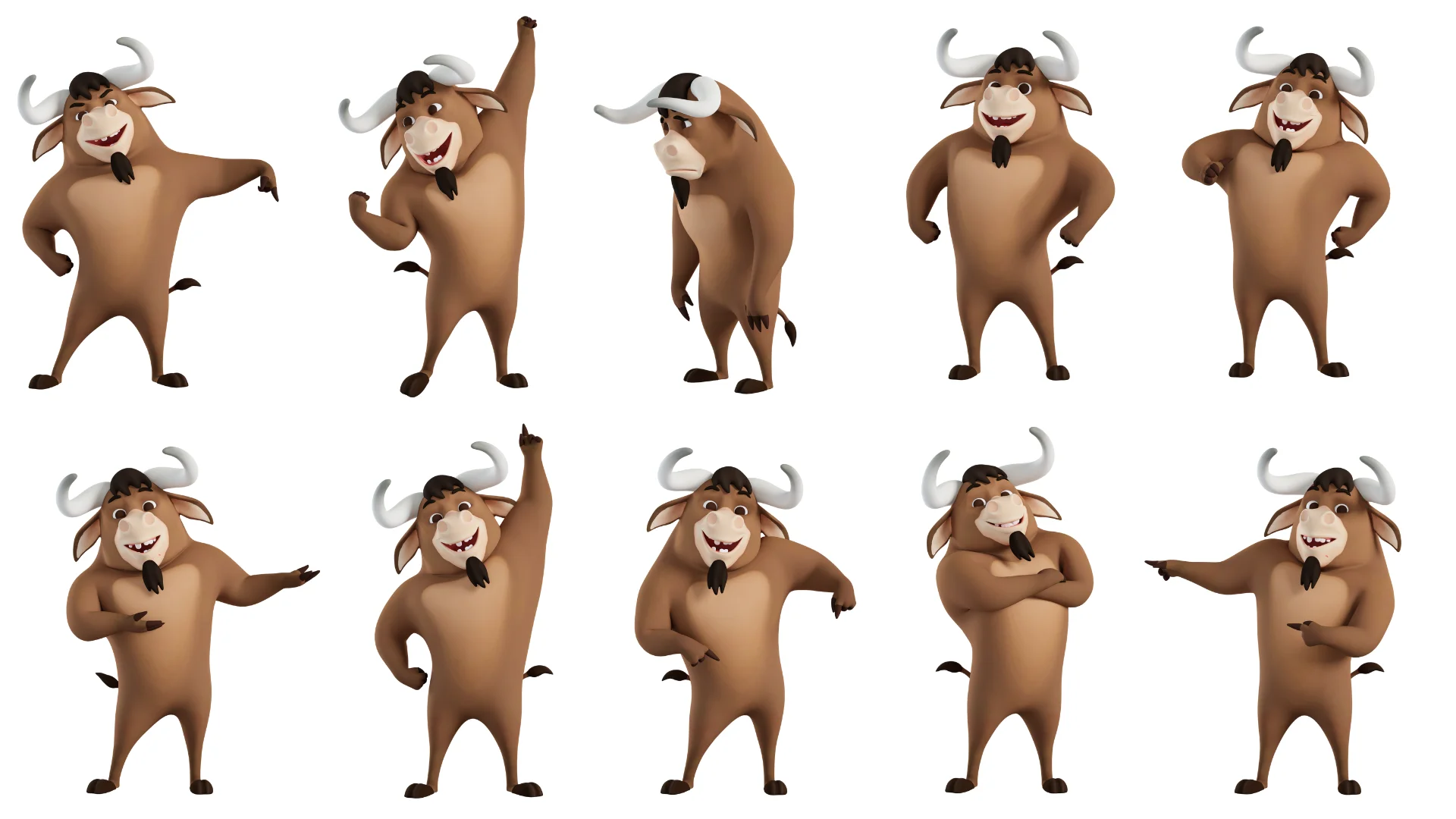 Cartoon bull mascot 3D character animation poses